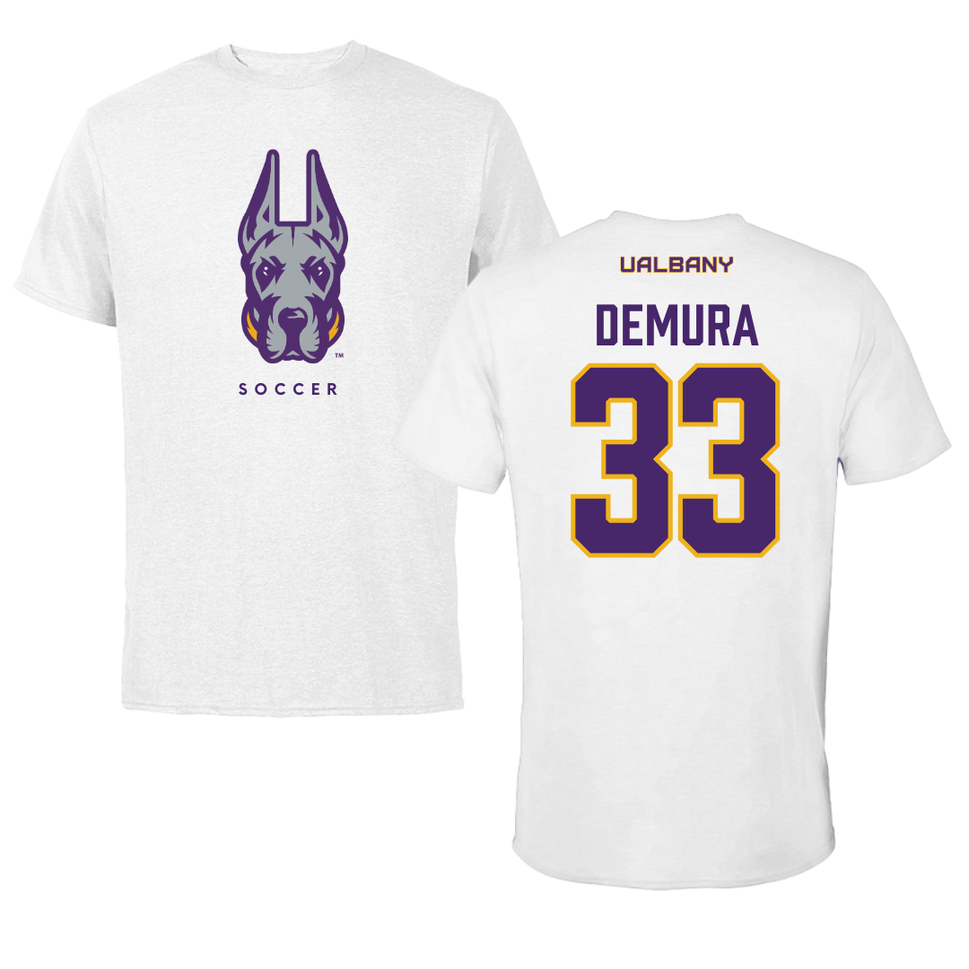 University at Albany Soccer White Mascot Tee - #33 Sophia DeMura