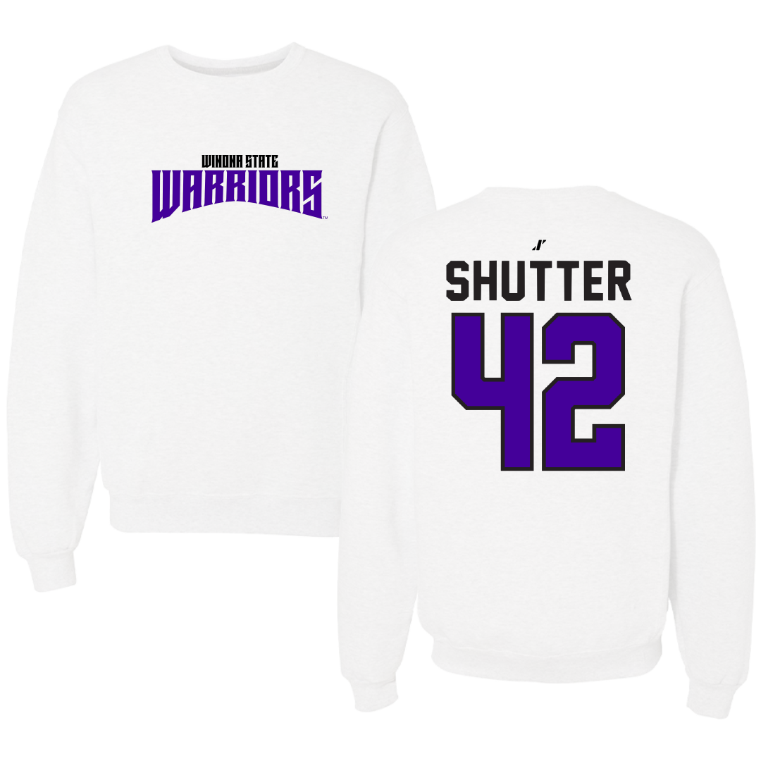 Winona State University Football White Classic Crewneck - #42 Sam Shutter