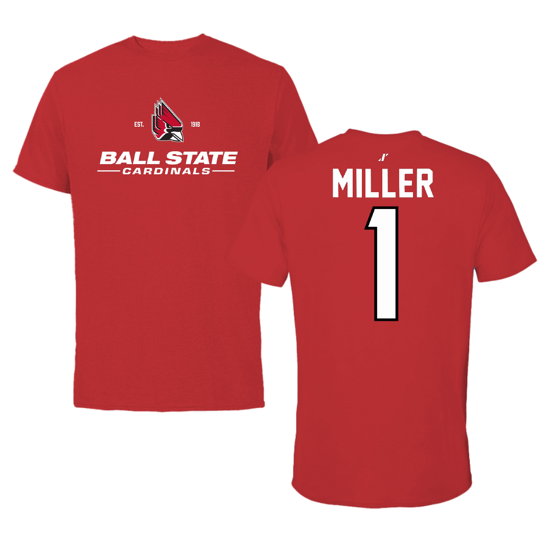 Ball State University Baseball Red General Performance Tee - #1 Grant Miller