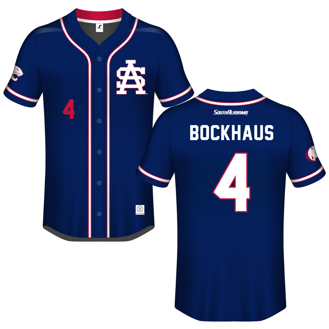 University of South Alabama Blue Button-Down Jersey - #4 Brooklynn Bockhaus