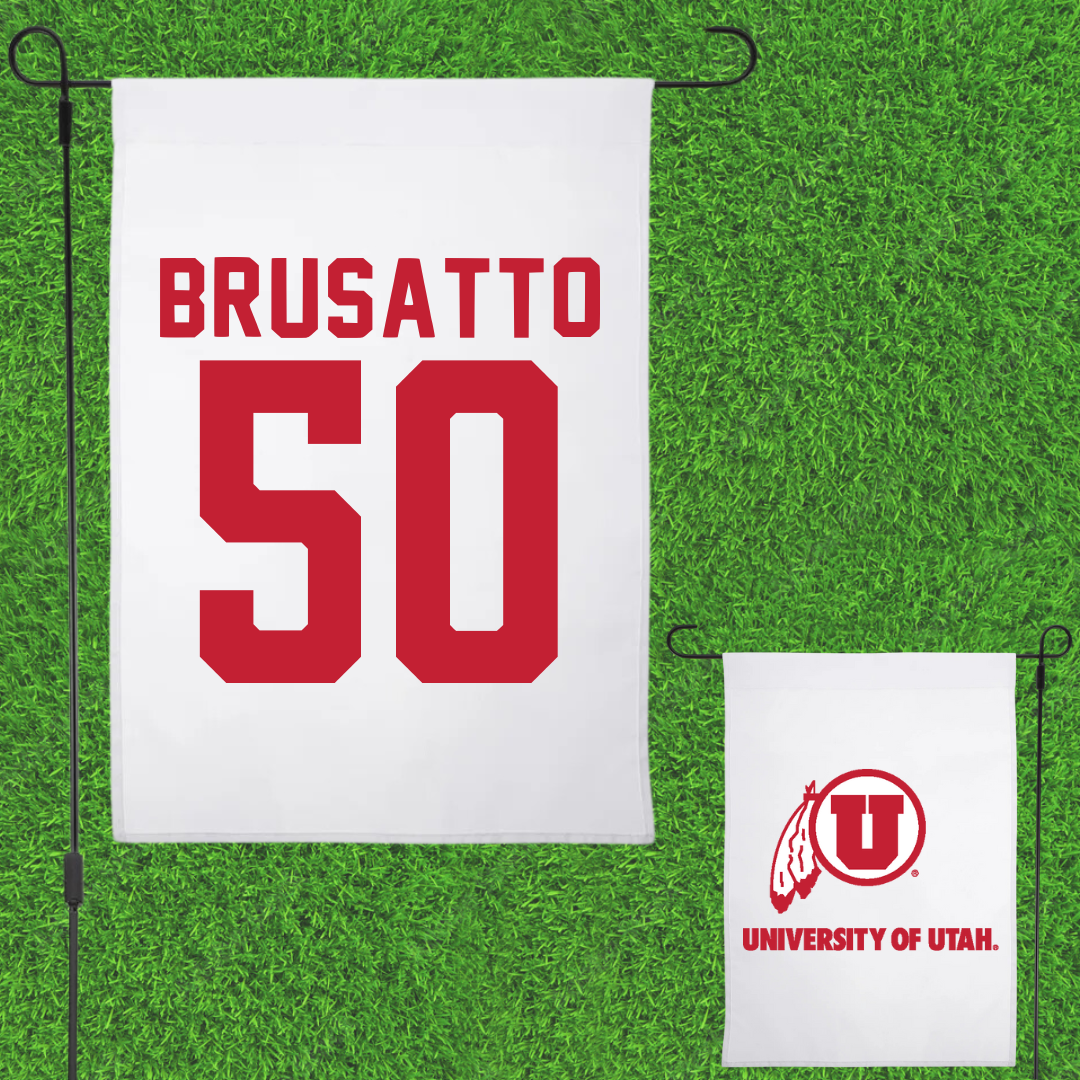 University of Utah Football White Garden Flag - #50 Justice Brusatto