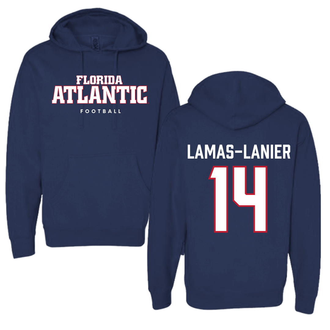 Florida Atlantic University Football Navy Block Hoodie - #14 Courtney Lamas-Lanier