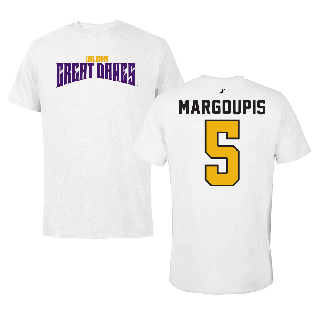 University at Albany Basketball White Classic Tee - #5 Jack Margoupis