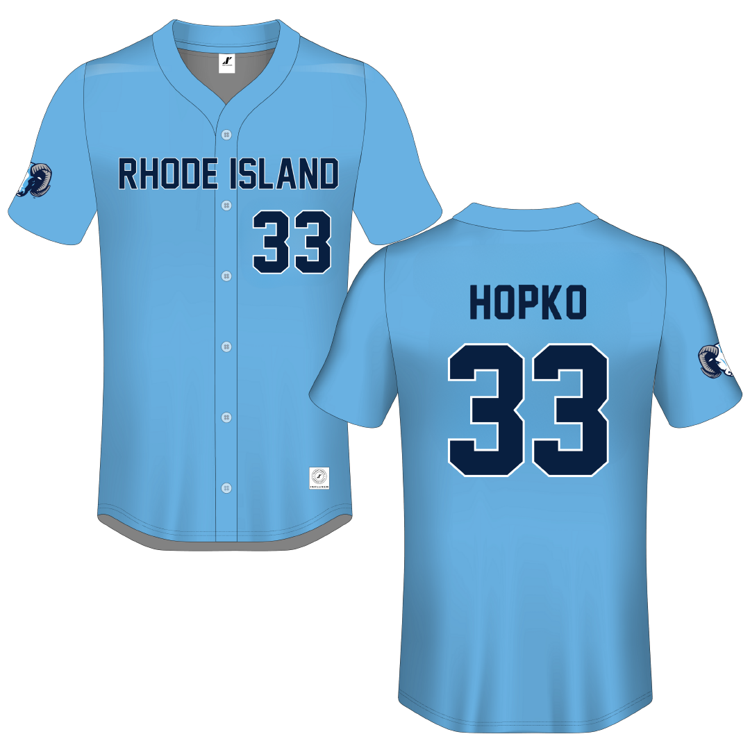 University of Rhode Island Blue Button-Down Jersey - #33 Jack Hopko