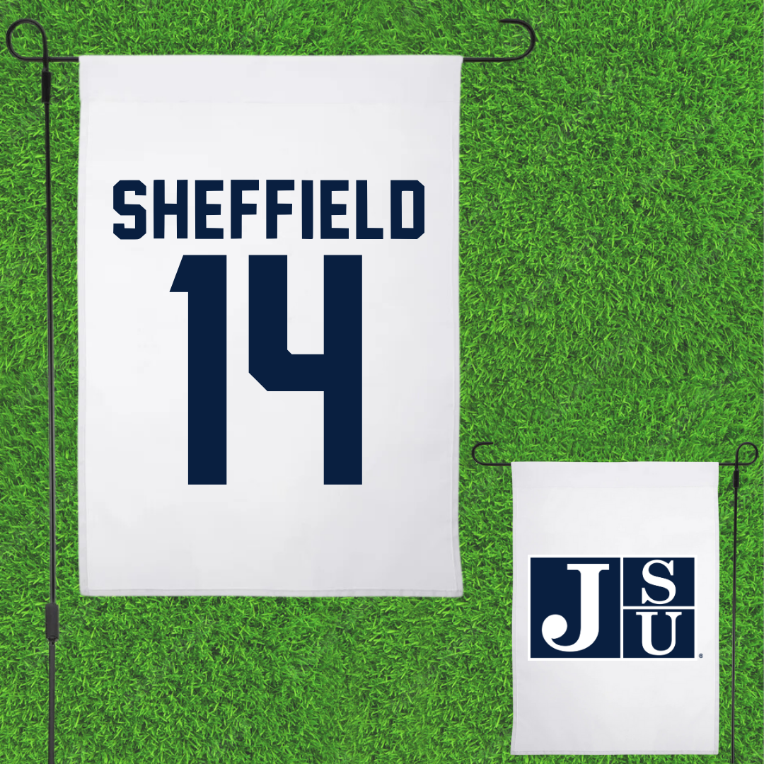 Jackson State University Soccer White Garden Flag - #14 Elon Sheffield