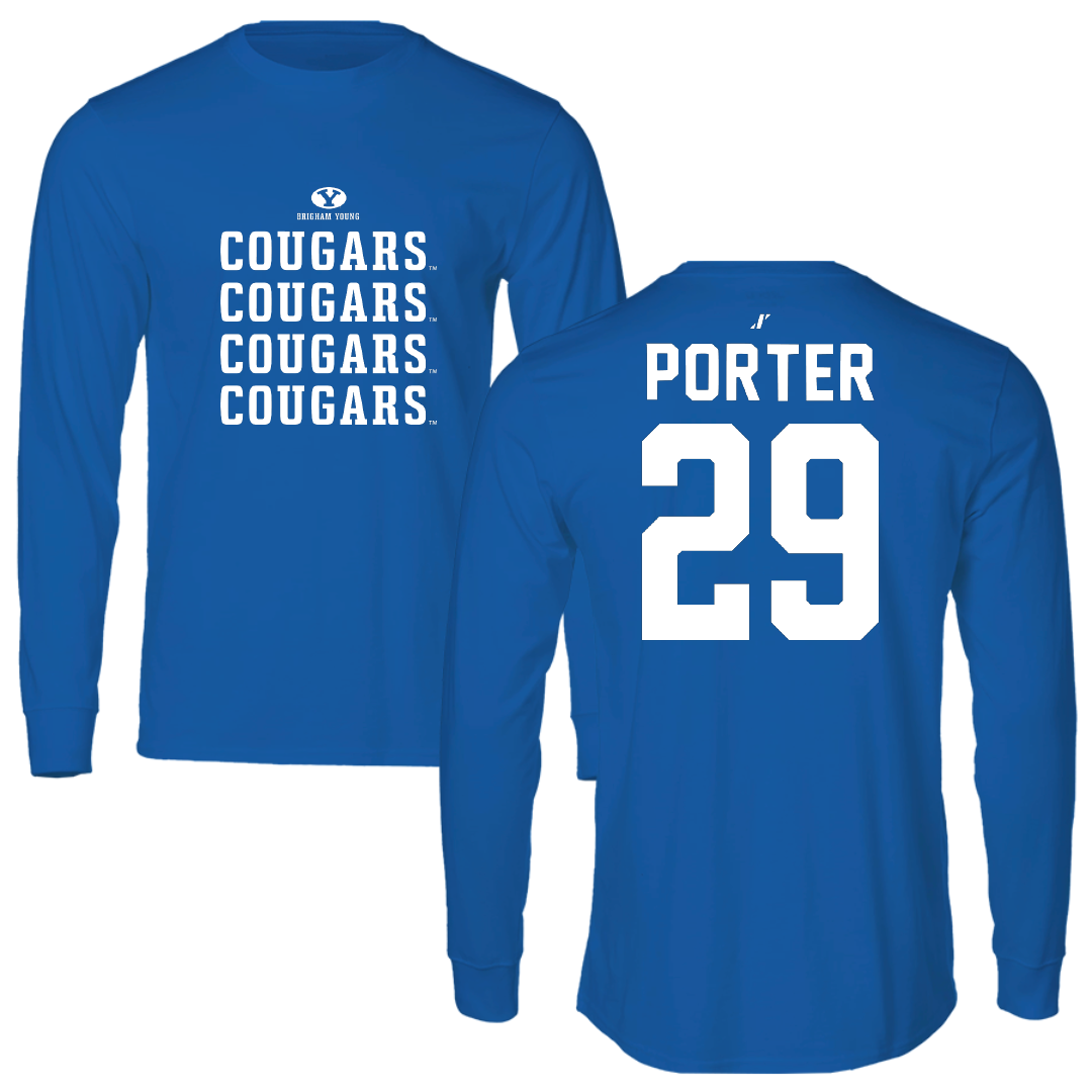 Brigham Young University Baseball Blue General Performance Long Sleeve - #29 Jake Porter