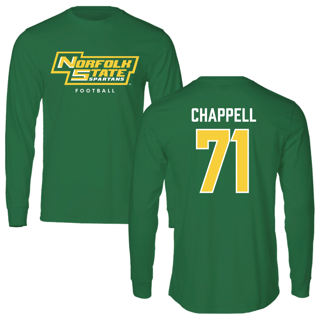 Norfolk State University Football Kelly Green Performance Long Sleeve - #71 Jayden Chappell