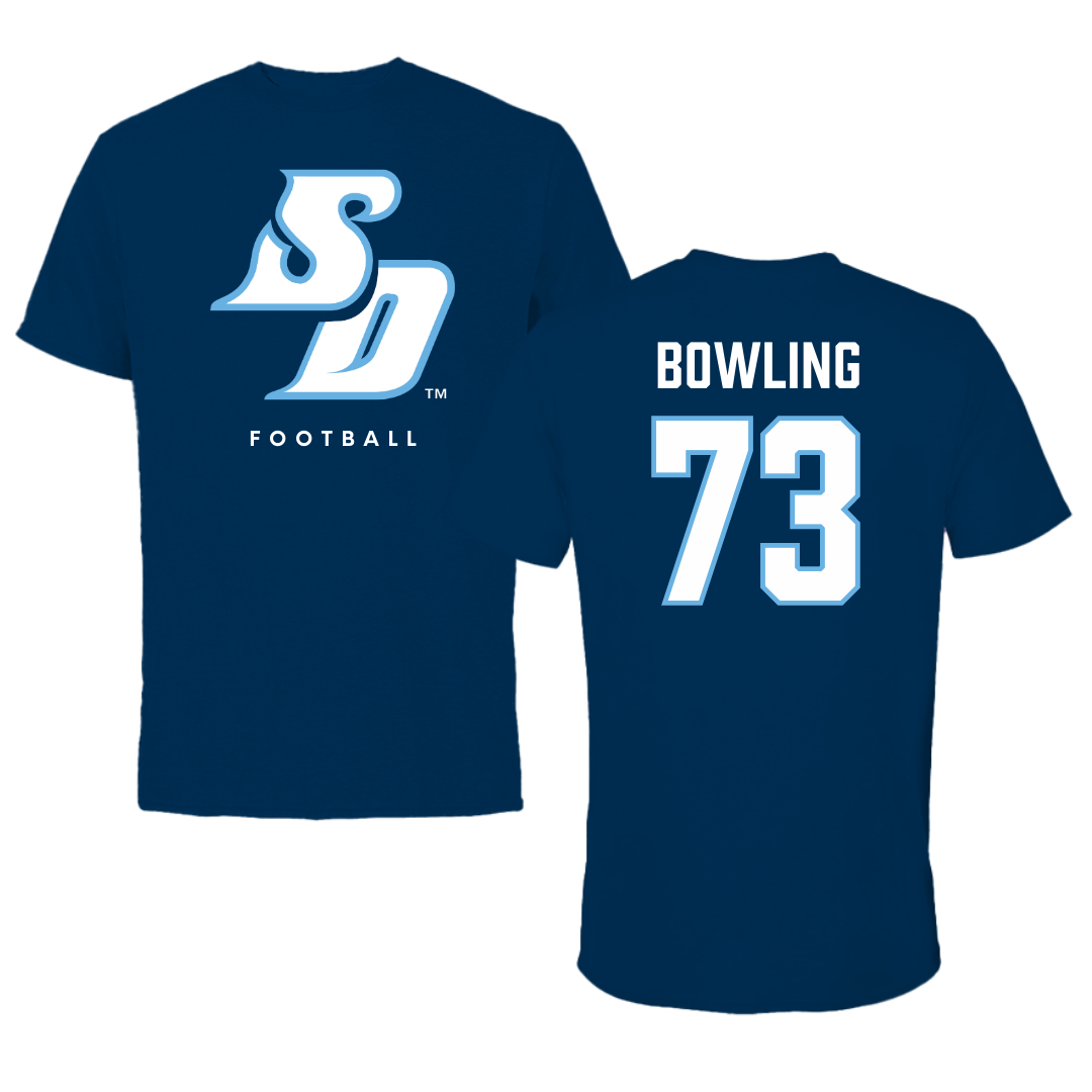 University of San Diego Football Navy Performance Tee - #73 Evans Bowling