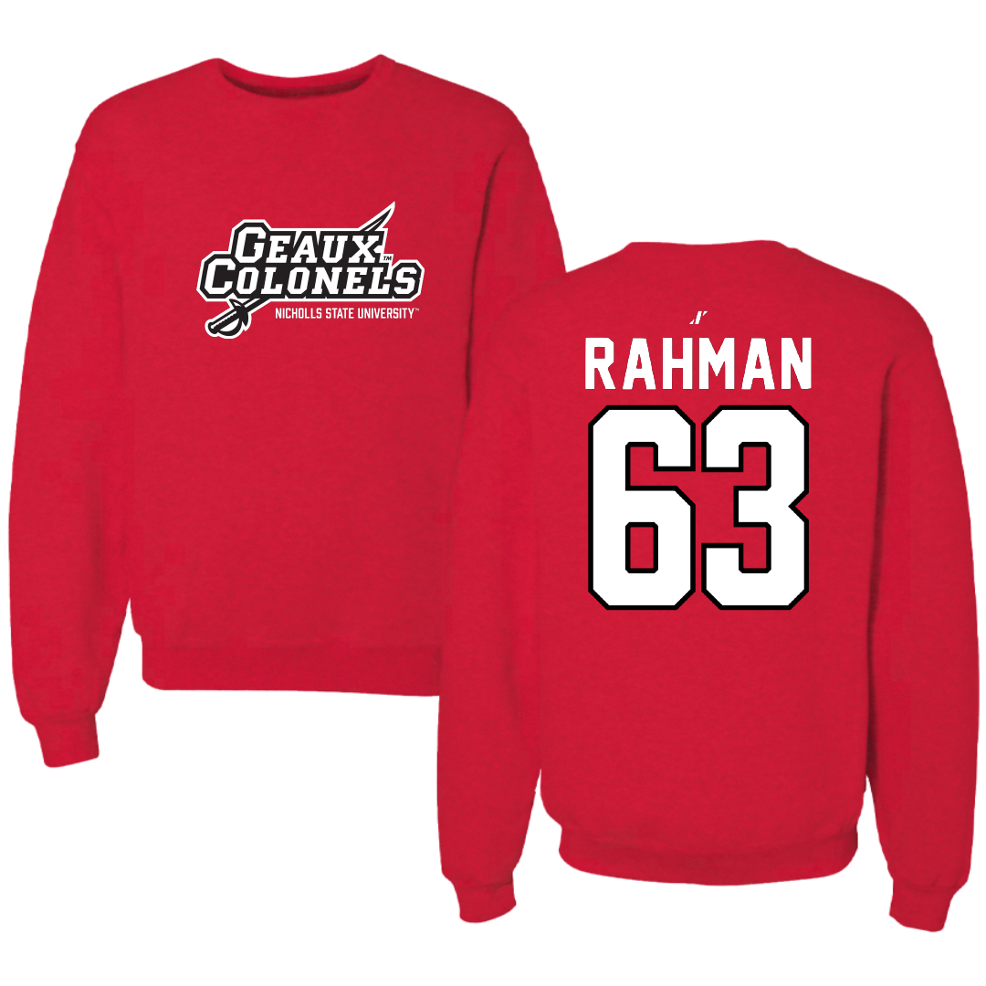 Nicholls State University Football Red General Crewneck - #63 Hamza Rahman