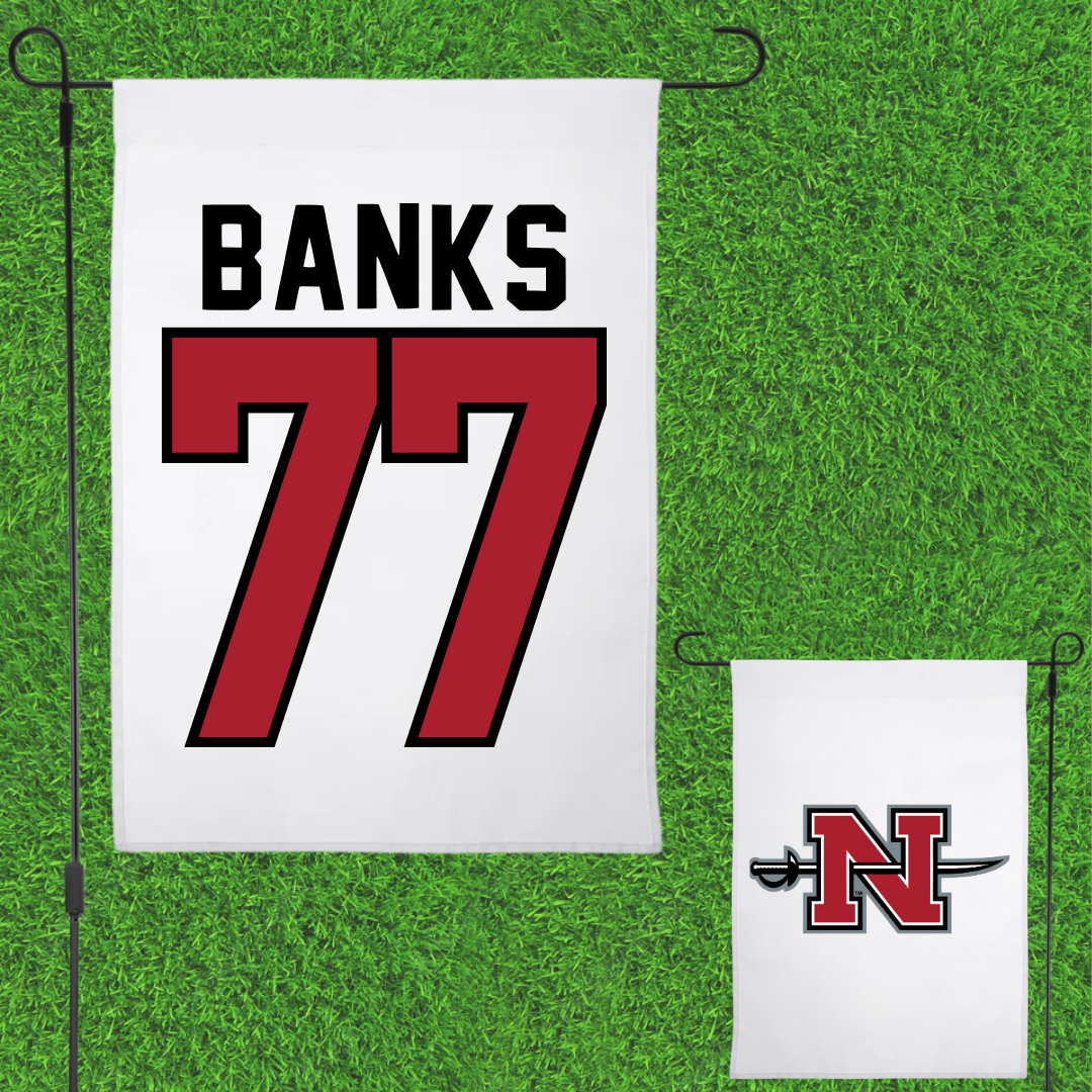Nicholls State University Football White Garden Flag - #77 Cam Banks