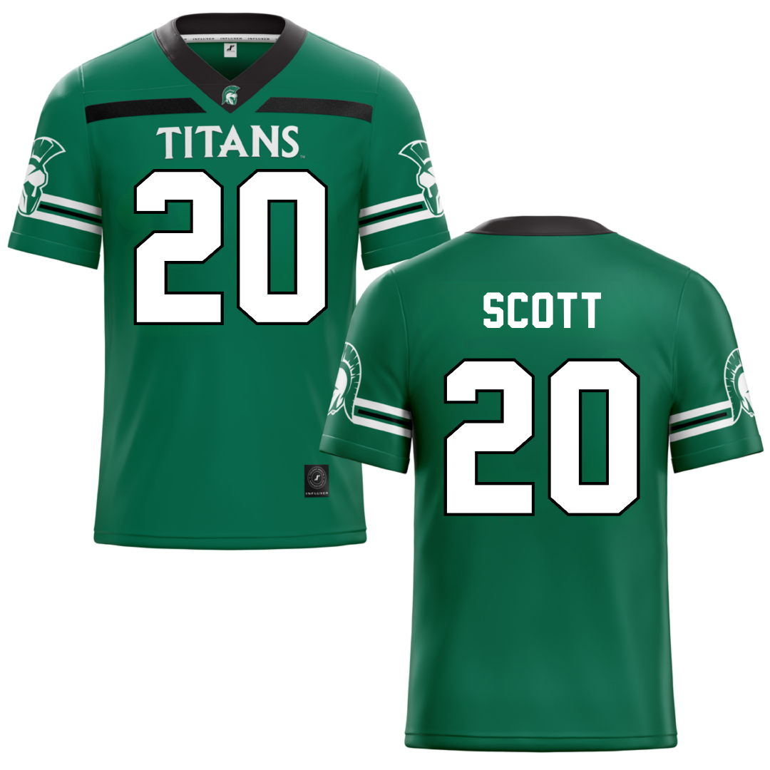 Illinois Wesleyan University Green Football Jersey - #20 Jahari Scott
