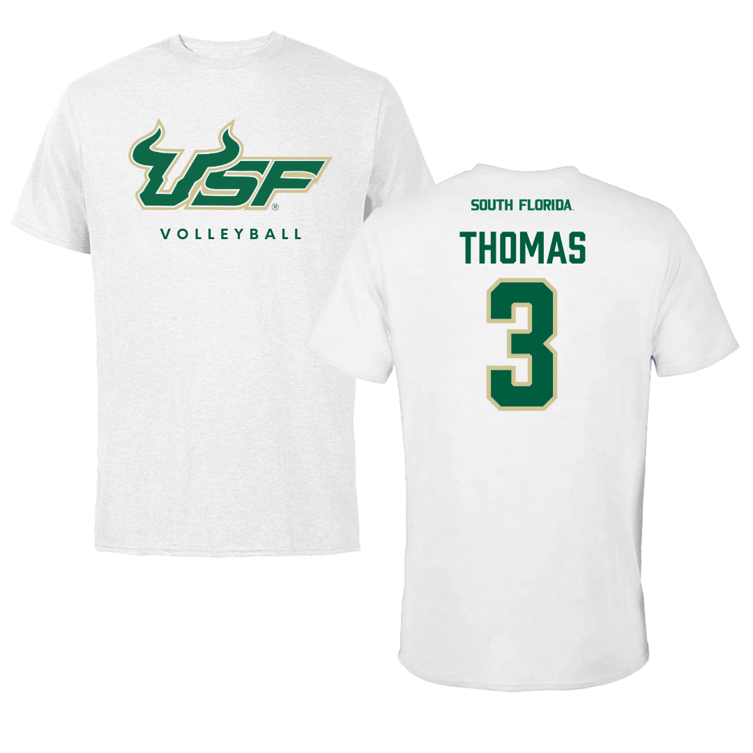 University of South Florida Volleyball White Performance Tee - #3 Miya Thomas