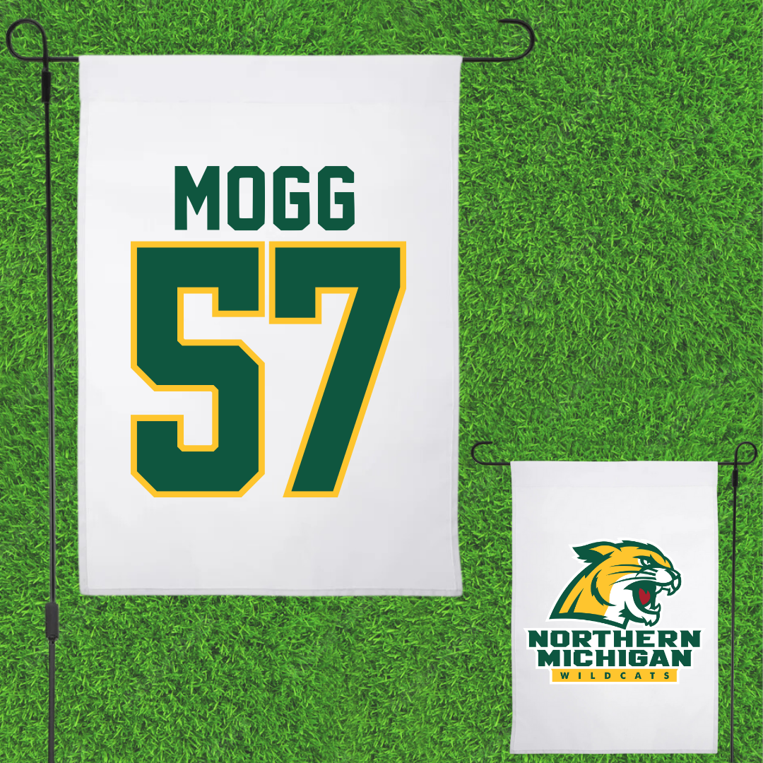 Northern Michigan University Football White Garden Flag - #57 Logan Mogg