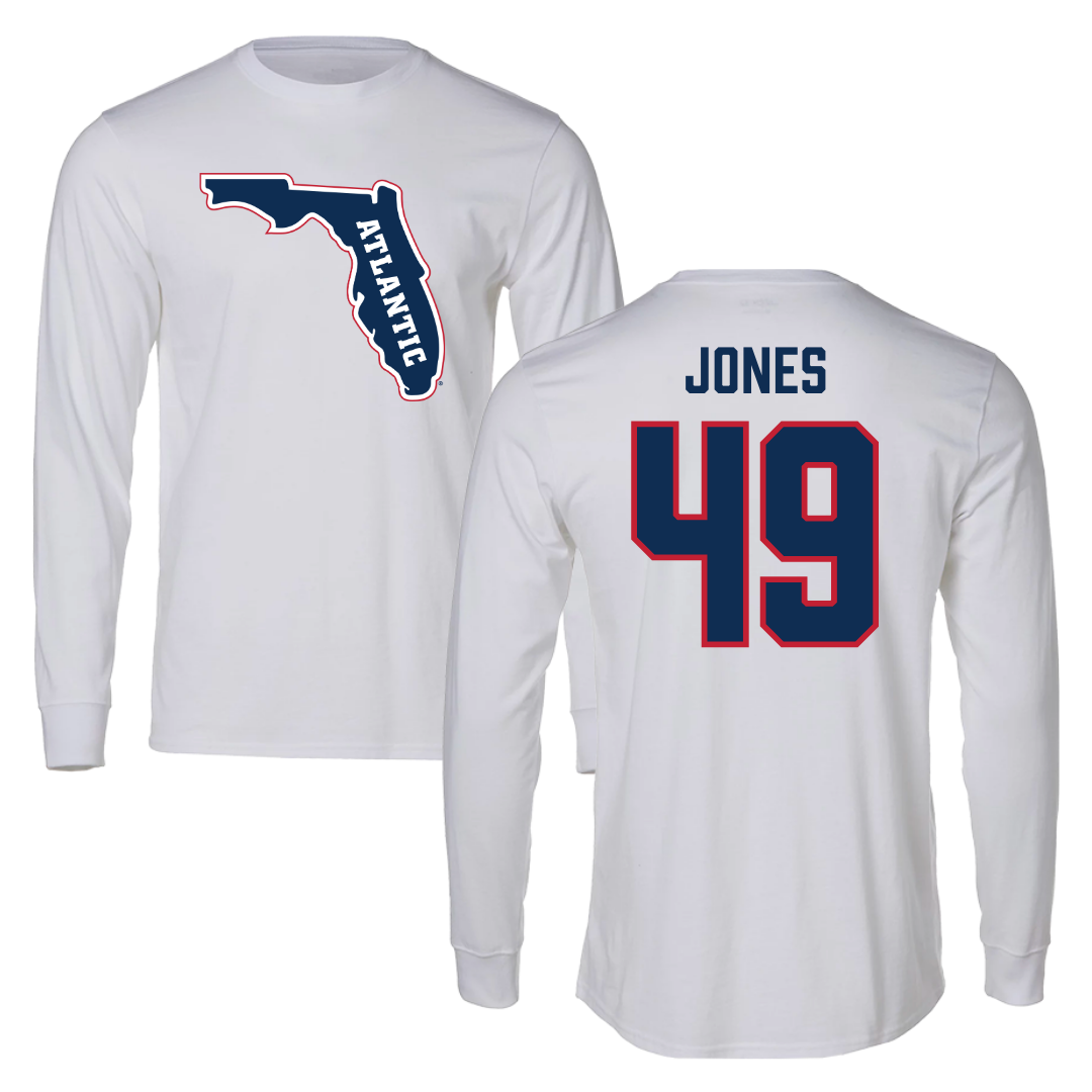Florida Atlantic University Football White Long Sleeve - #49 Chris Jones