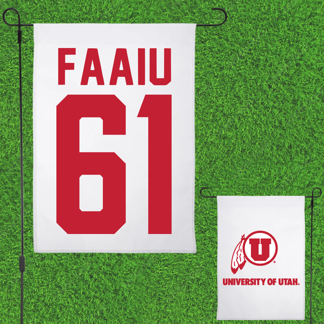 University of Utah Football White Garden Flag - #61 Kolinu'u Faaiu