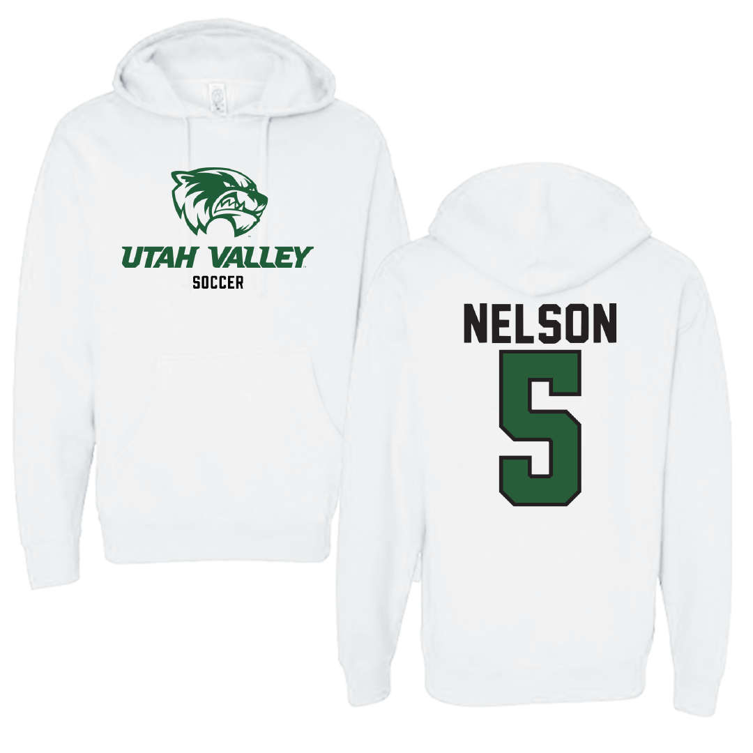 Utah Valley University Soccer White Classic Hoodie - #5 Taylor Nelson