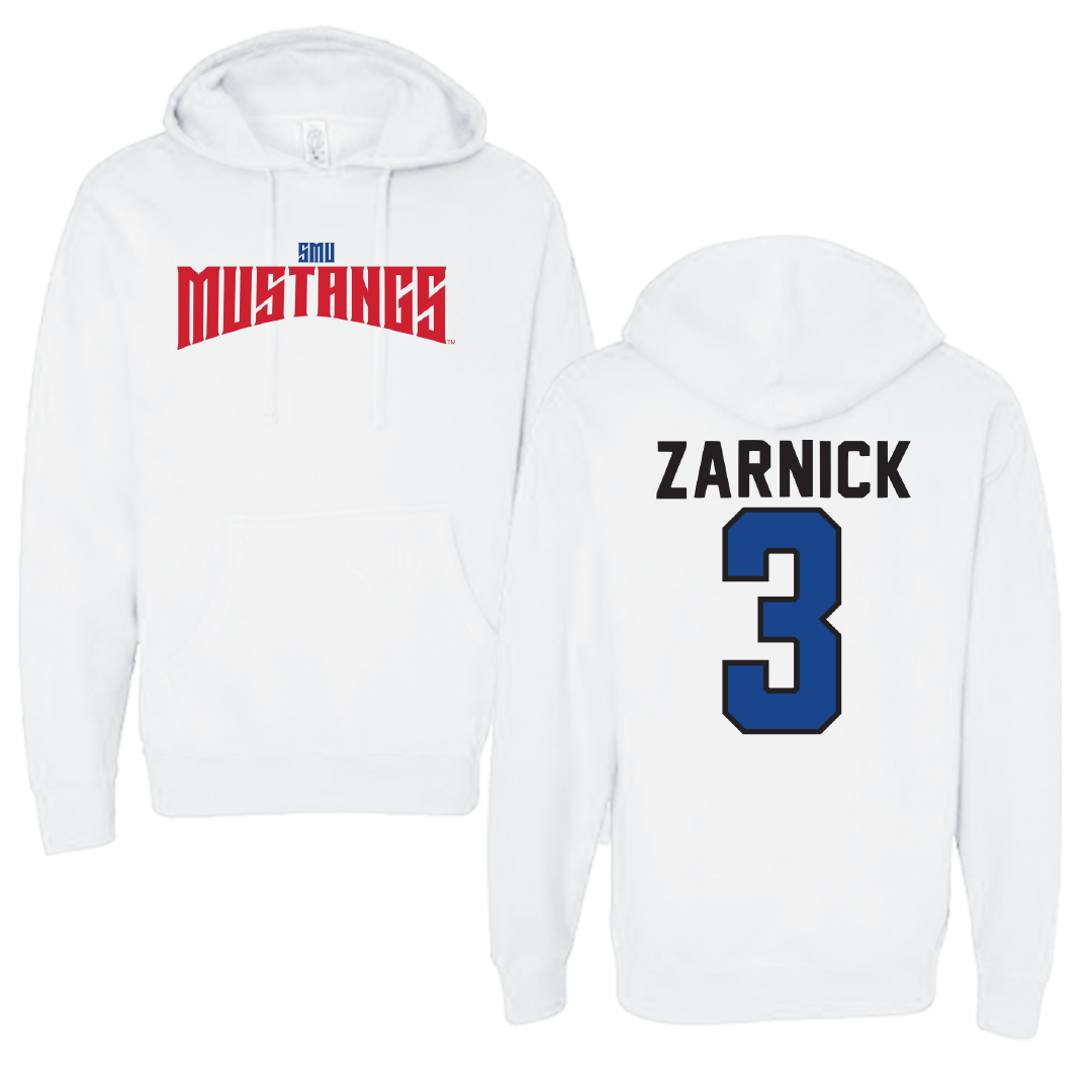 Southern Methodist University Soccer White Classic Hoodie - #3 Owen Zarnick