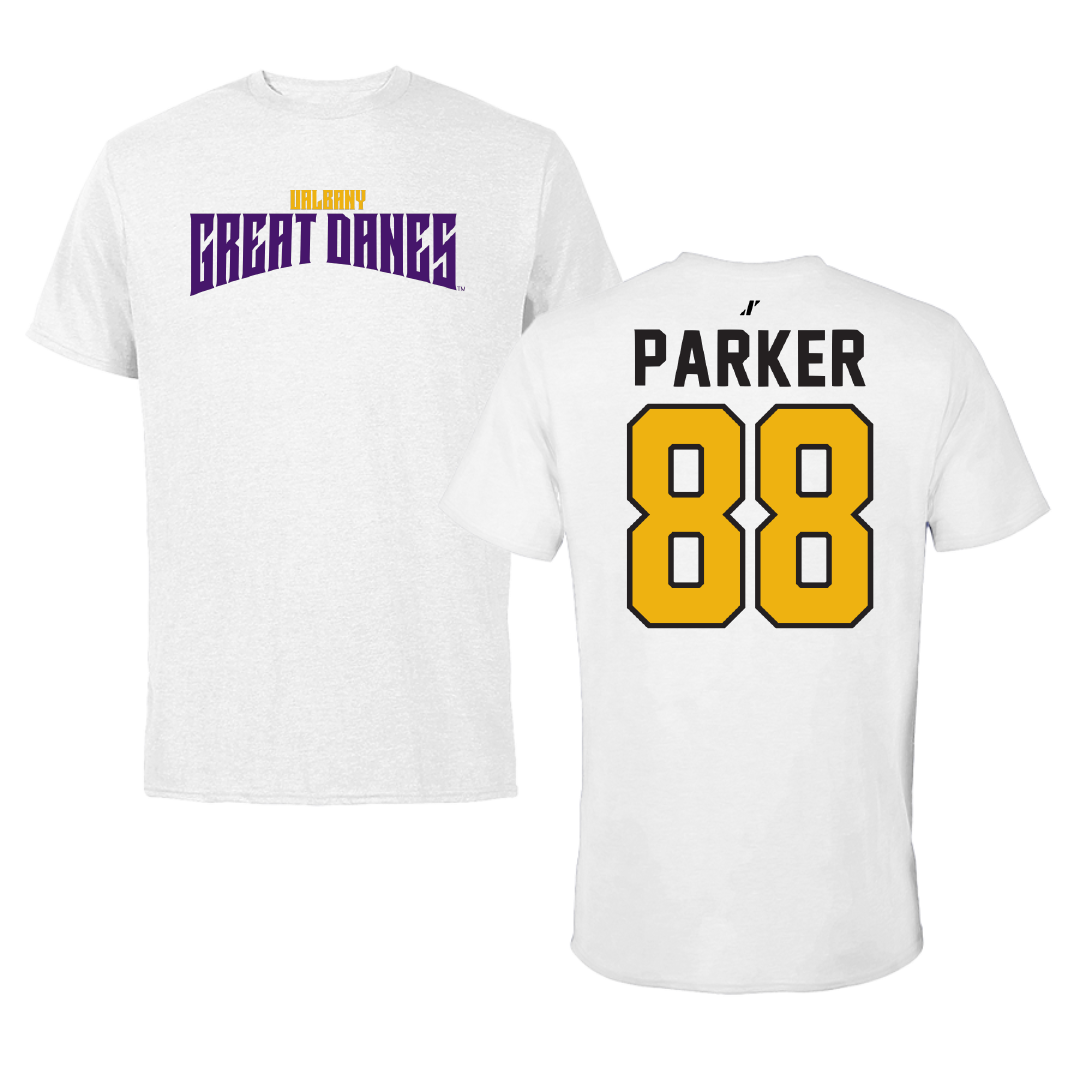 University at Albany Football White Classic Performance Tee - #88 Chad Parker