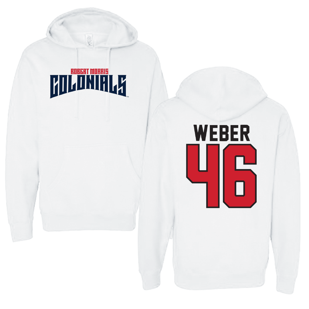 Robert Morris University Football White Classic Hoodie - #46 Zach Weber