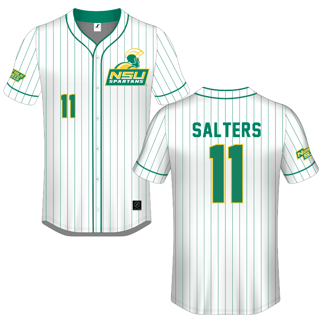 Norfolk State University White Pinstripe Button-Down Jersey - #11 Ian Salters