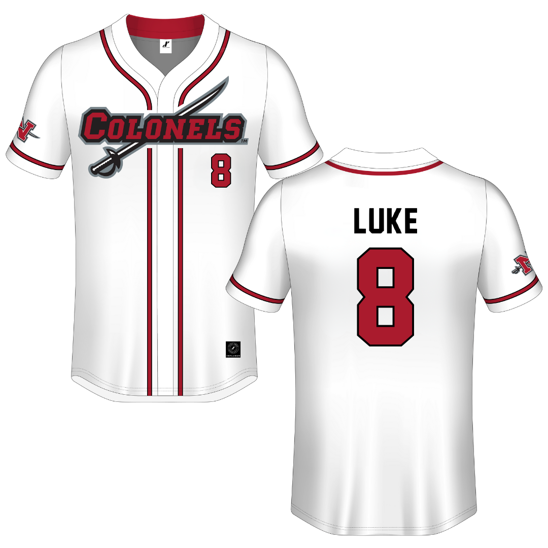 Nicholls State University White Button-Down Jersey - #8 Haden Luke