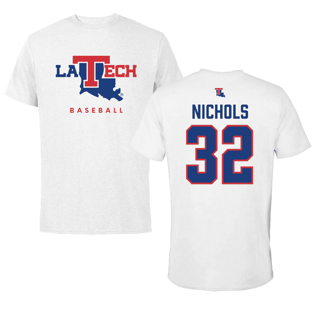 Louisiana Tech University Baseball White Performance Tee - #32 Luke Nichols