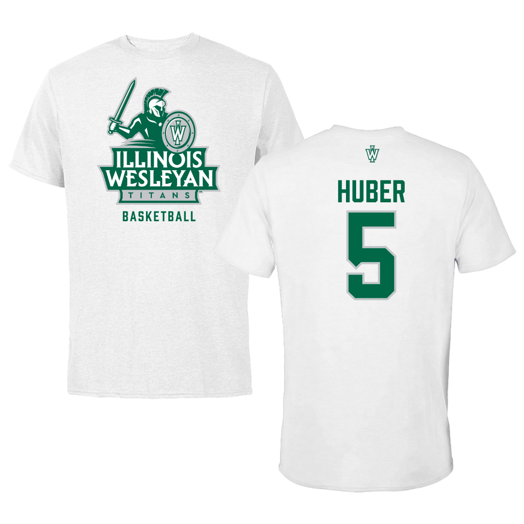 Illinois Wesleyan University Basketball White Tee - #5 Lauren Huber
