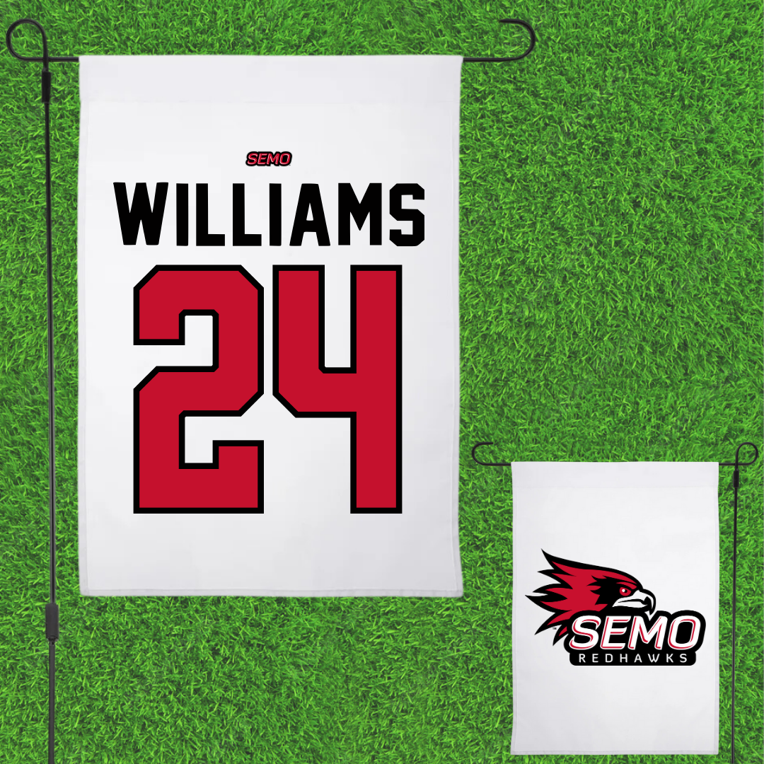 Southeast Missouri State University Football White Garden Flag - #24 JaQori Williams