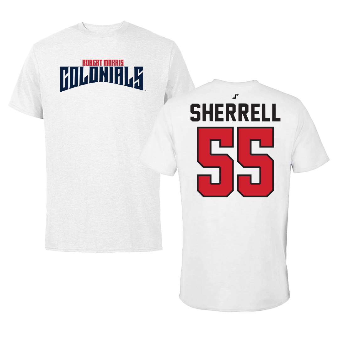 Robert Morris University Football White Classic Performance Tee - #55 Tayvon Sherrell