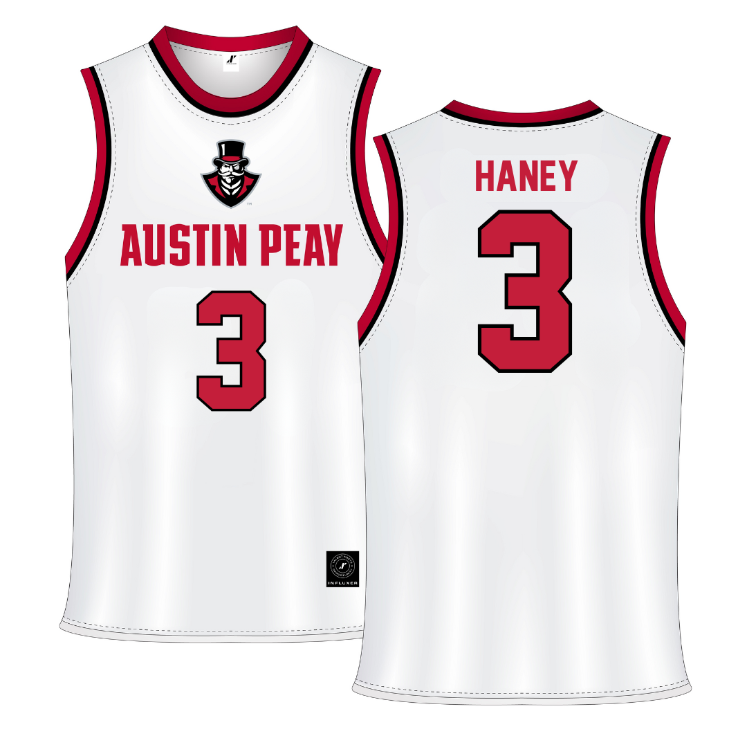 Austin Peay State University White Basketball Jersey - #3 Isaac Haney