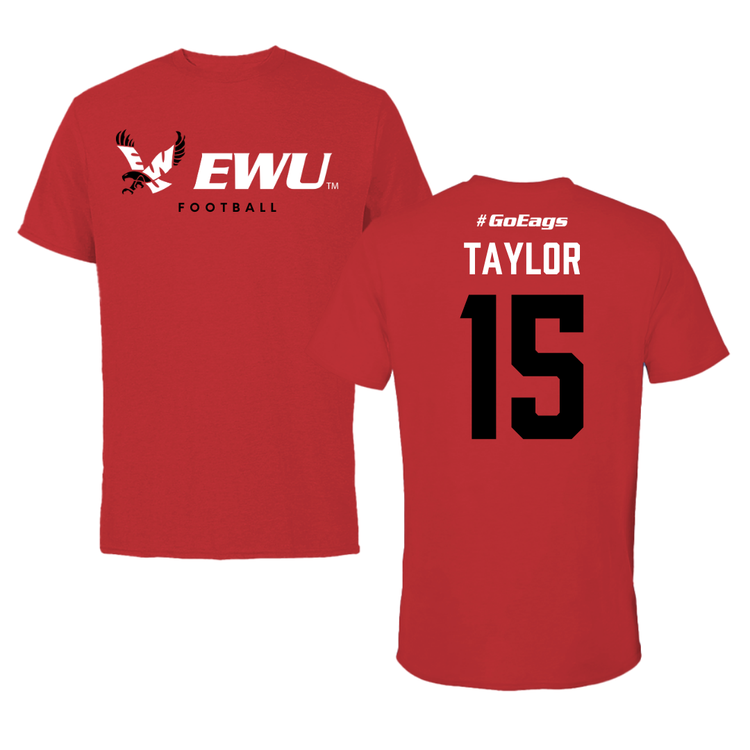 Eastern Washington University Football Red Block Tee - #15 Jared Taylor