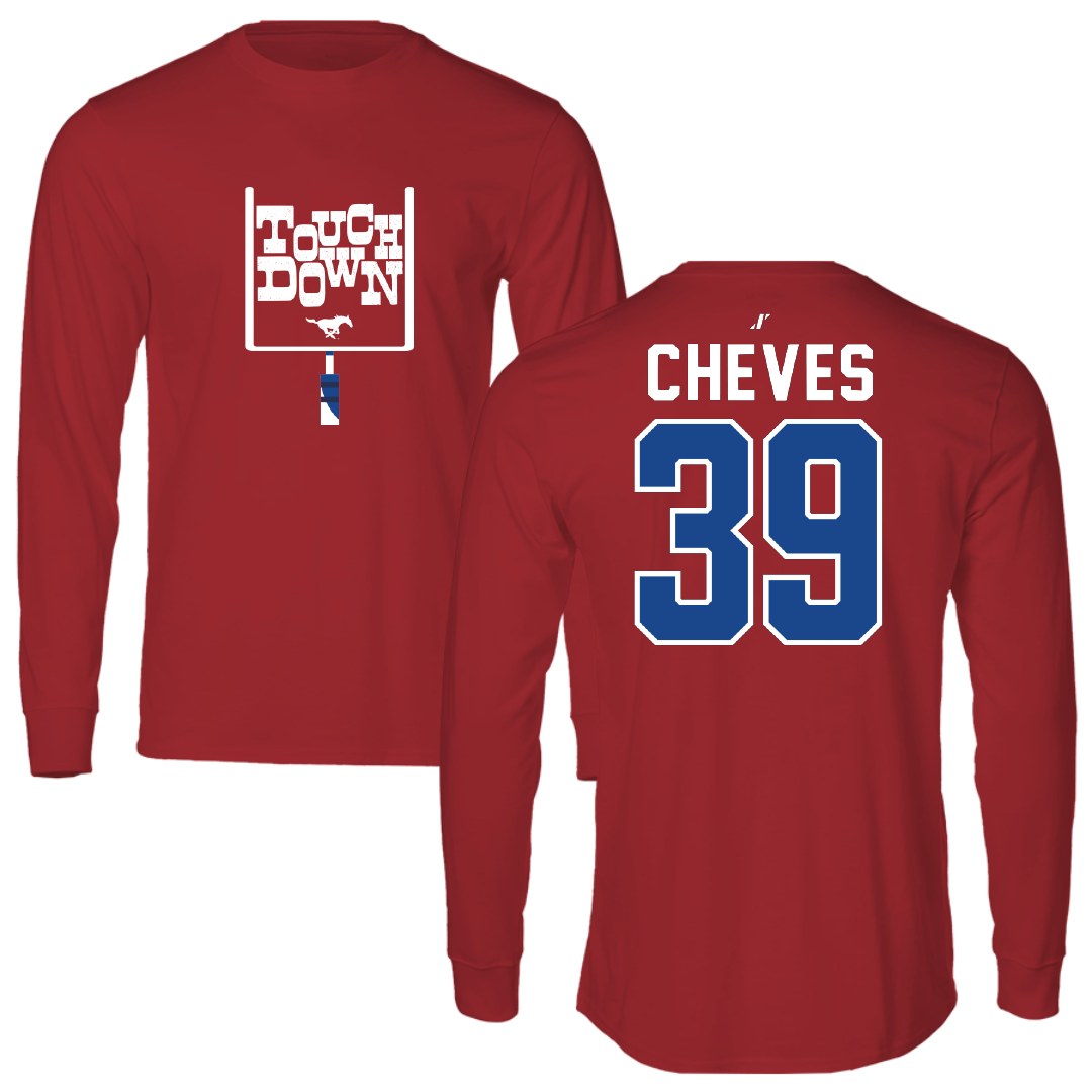 Southern Methodist University Football Canvas Red Touchdown Long Sleeve - #39 Keaton Cheves