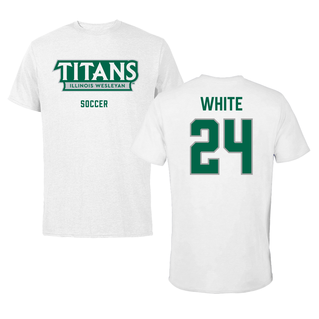 Illinois Wesleyan University Soccer White Mascot Performance Tee - #24 Sawyer White