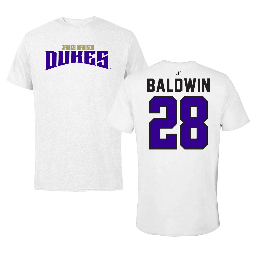 James Madison University Football White Classic Tee - #28 Ke'Marion Baldwin