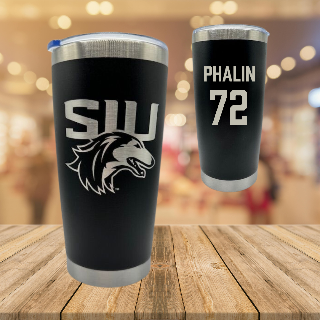 Southern Illinois University at Carbondale Football Black Stainless Steel Tumbler - #72 Cooper Phalin