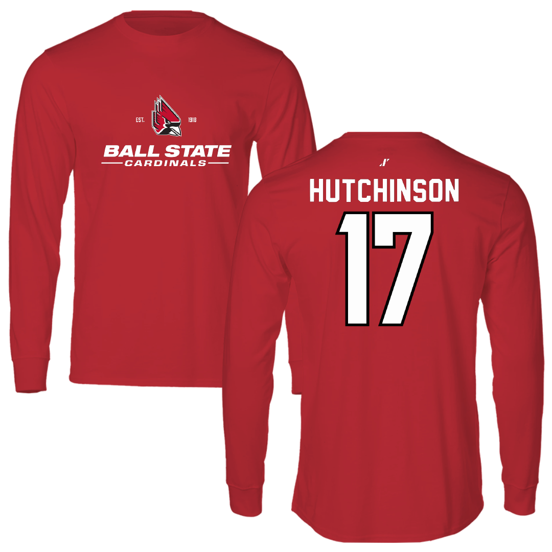 Ball State University Baseball Red General Performance Long Sleeve - #17 Connor Hutchinson