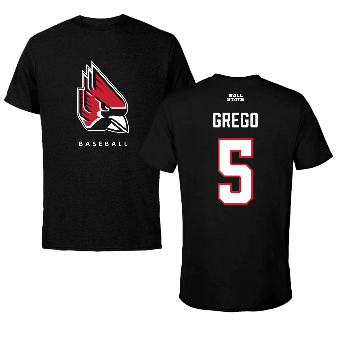 Ball State University Baseball Black Performance Tee - #5 Dylan Grego
