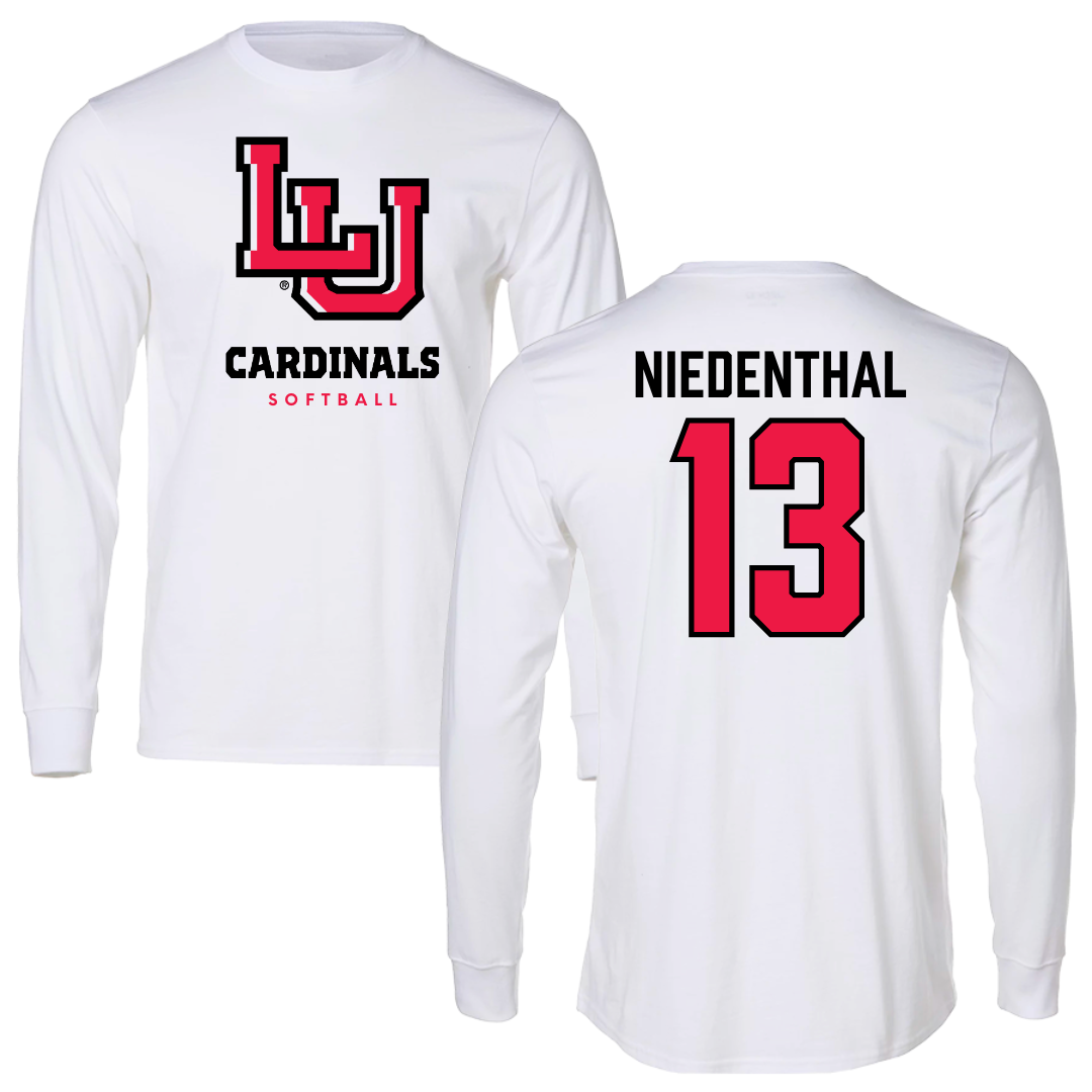 Lamar University Softball White Performance Long Sleeve - #13 Cameron Niedenthal