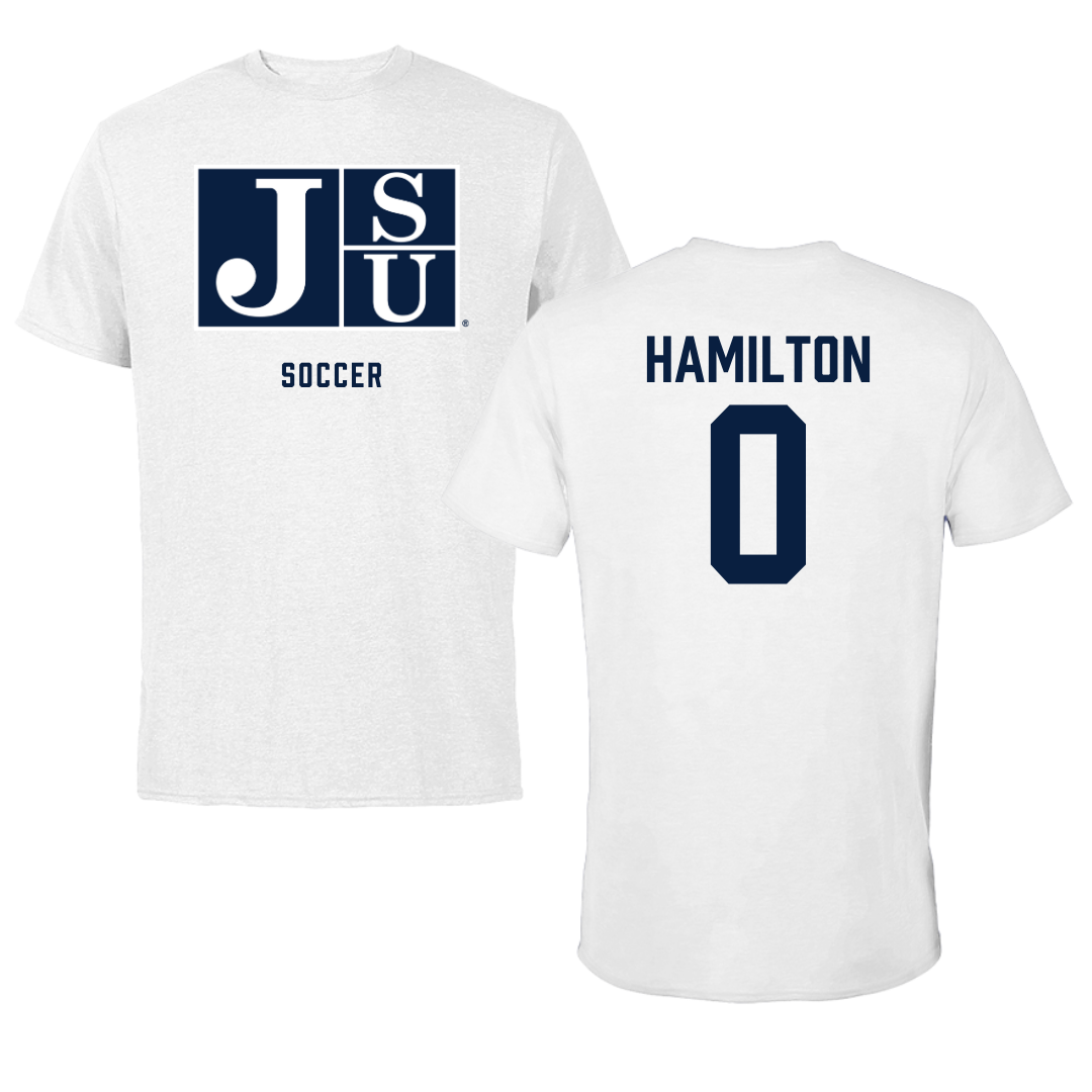 Jackson State University Soccer White Tee - #0 Jordan Hamilton