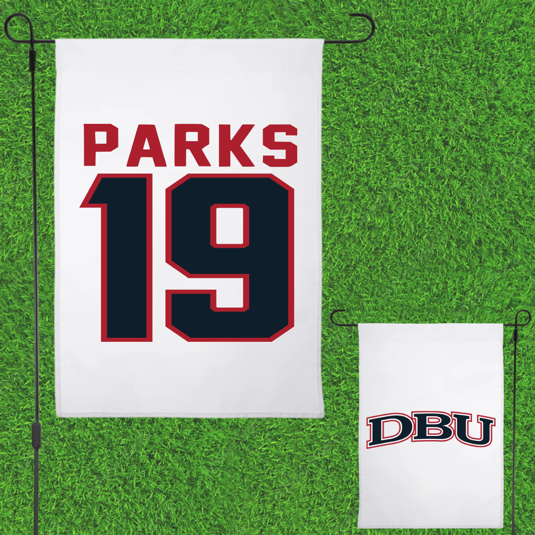 Dallas Baptist University Soccer White Garden Flag - #19 Madison Parks