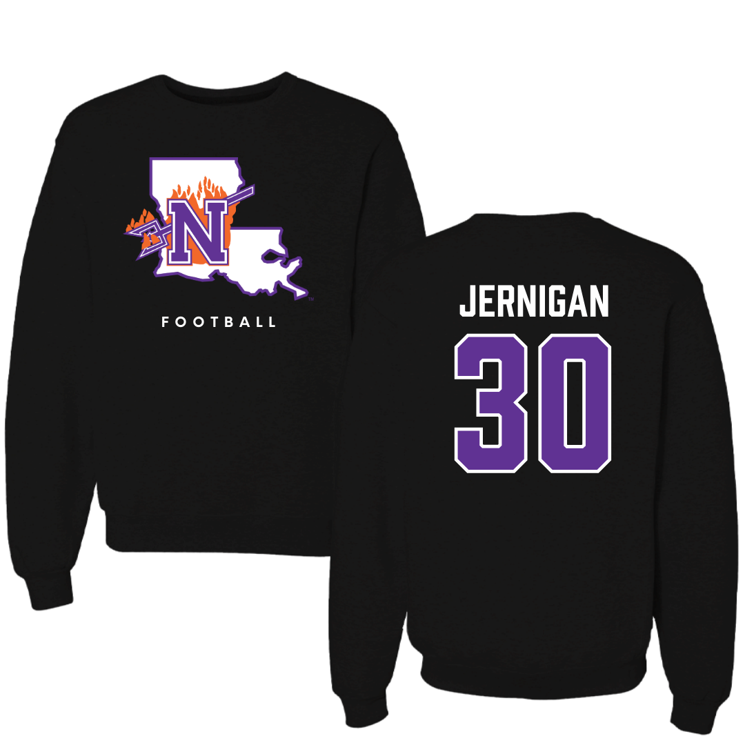 Northwestern State University Football Black Block Crewneck - #30 Micah Jernigan