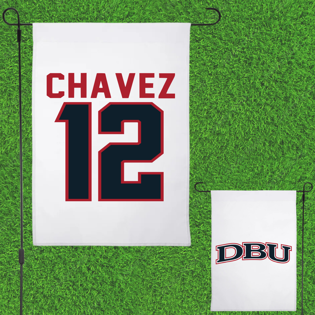 Dallas Baptist University Lacrosse White Garden Flag - #12 Luis Chavez