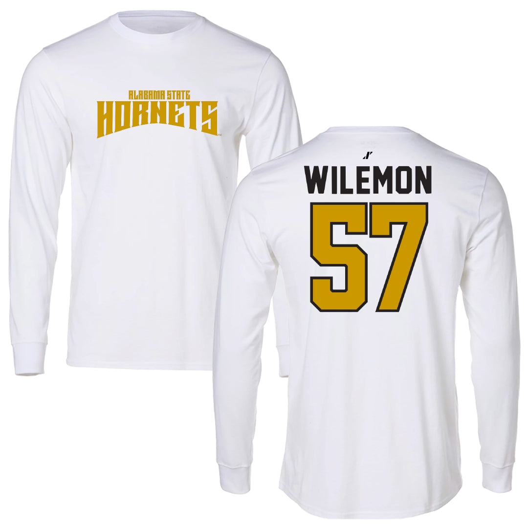 Alabama State University Football White Classic Performance Long Sleeve - #57 Garrett Wilemon