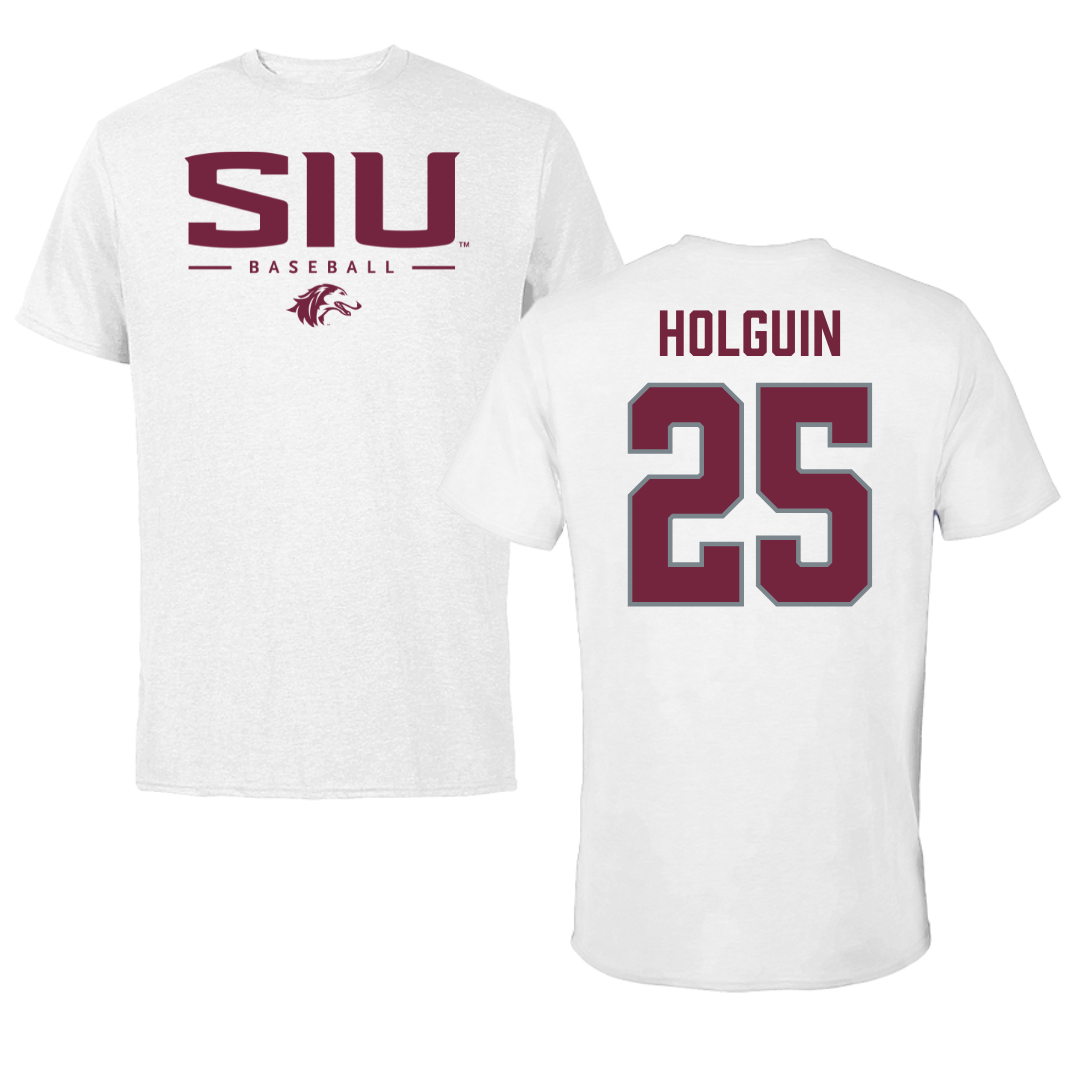 Southern Illinois University at Carbondale Baseball White Performance Tee - #25 Al Holguin