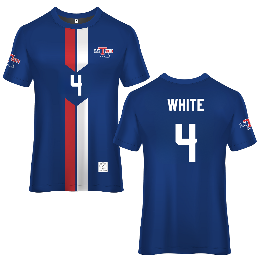 Louisiana Tech University Blue Soccer Jersey - #4 Ella White