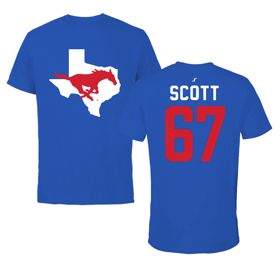 Southern Methodist University Football Blue State Performance Tee - #67 Sean Scott