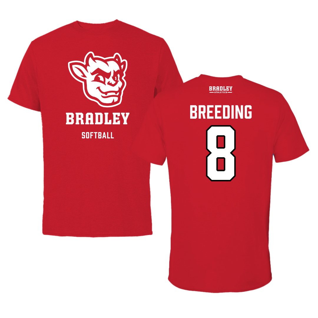 Bradley University Softball Red Mascot Performance Tee - #8 Ashley Breeding