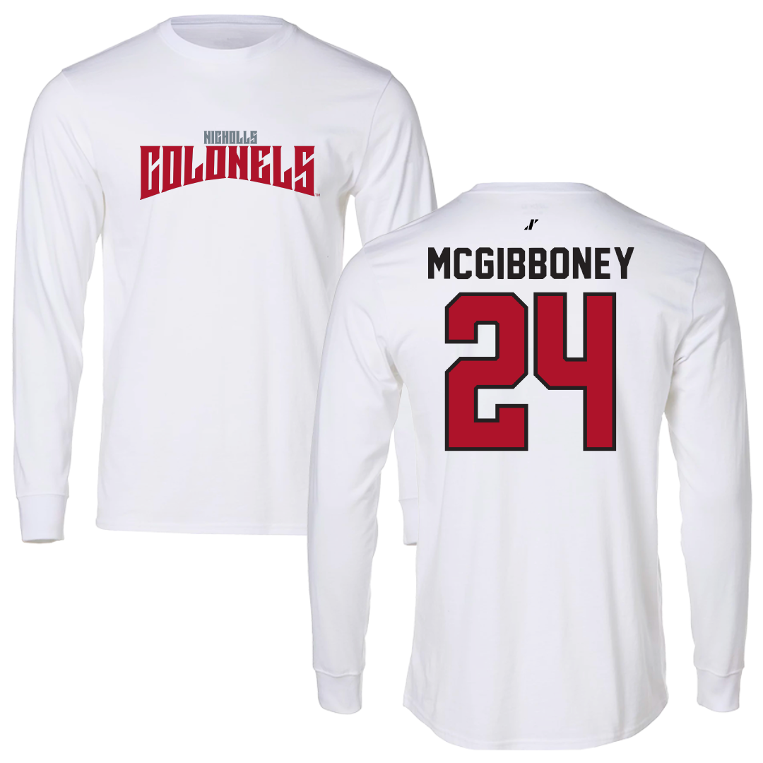 Nicholls State University Baseball White Classic Performance Long Sleeve - #24 Luke McGibboney