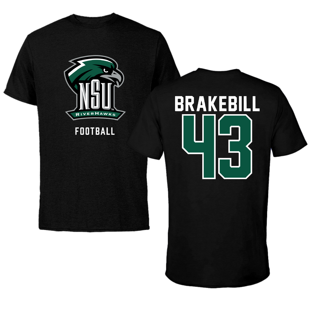 Northeastern State University Football Black NSU Tee - #43 Kale Brakebill