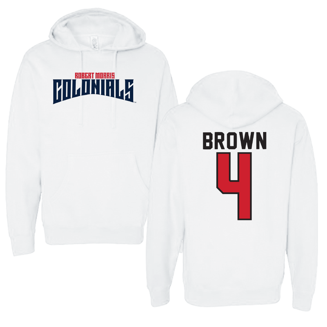 Robert Morris University Football White Classic Hoodie - #4 Tony Brown